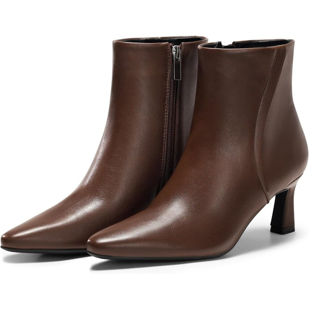 Women's Chocolate Ankle Boots Kitten Heel Pointed Toe Side Zipper Winter Shoes